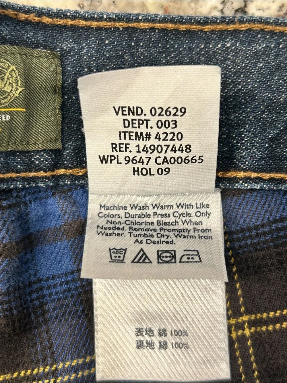 Eddie Bauer Premium Denim Relaxed Blue Plaid Flannel Lined Blue Jeans 38/30 Men